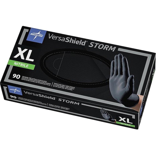 Medline VersaShield STORM, Disposable Gloves, 2.8 mil Palm, Nitrile, Powder-Free, XL, 90 PK, Black MIIMG6114 - main
